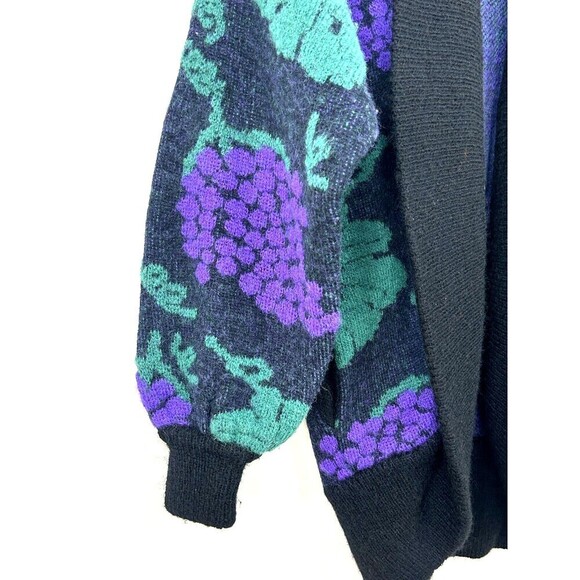 Michael Carol Women Sz L Grape Print Cardigan Mohair Balloon sleeve Sweater R1 - Picture 7 of 12